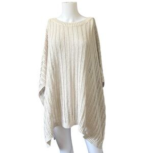 Garnet Hill Linen and Organic Cotton Crochet Poncho Neutral One Size